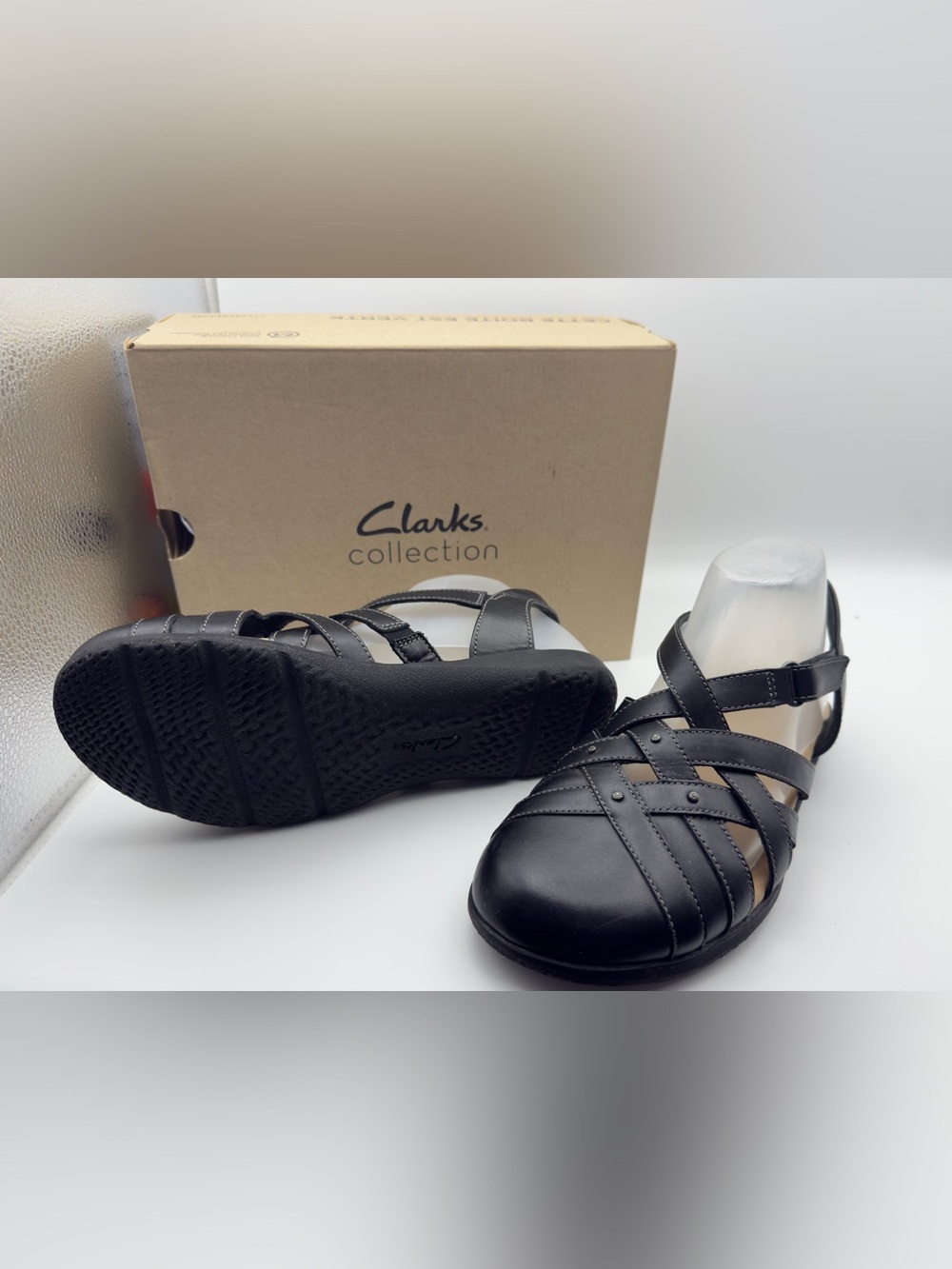 Clarks Elizabelle Sea Black Leather Crisscross Slingback Sandal Womens 8 wide